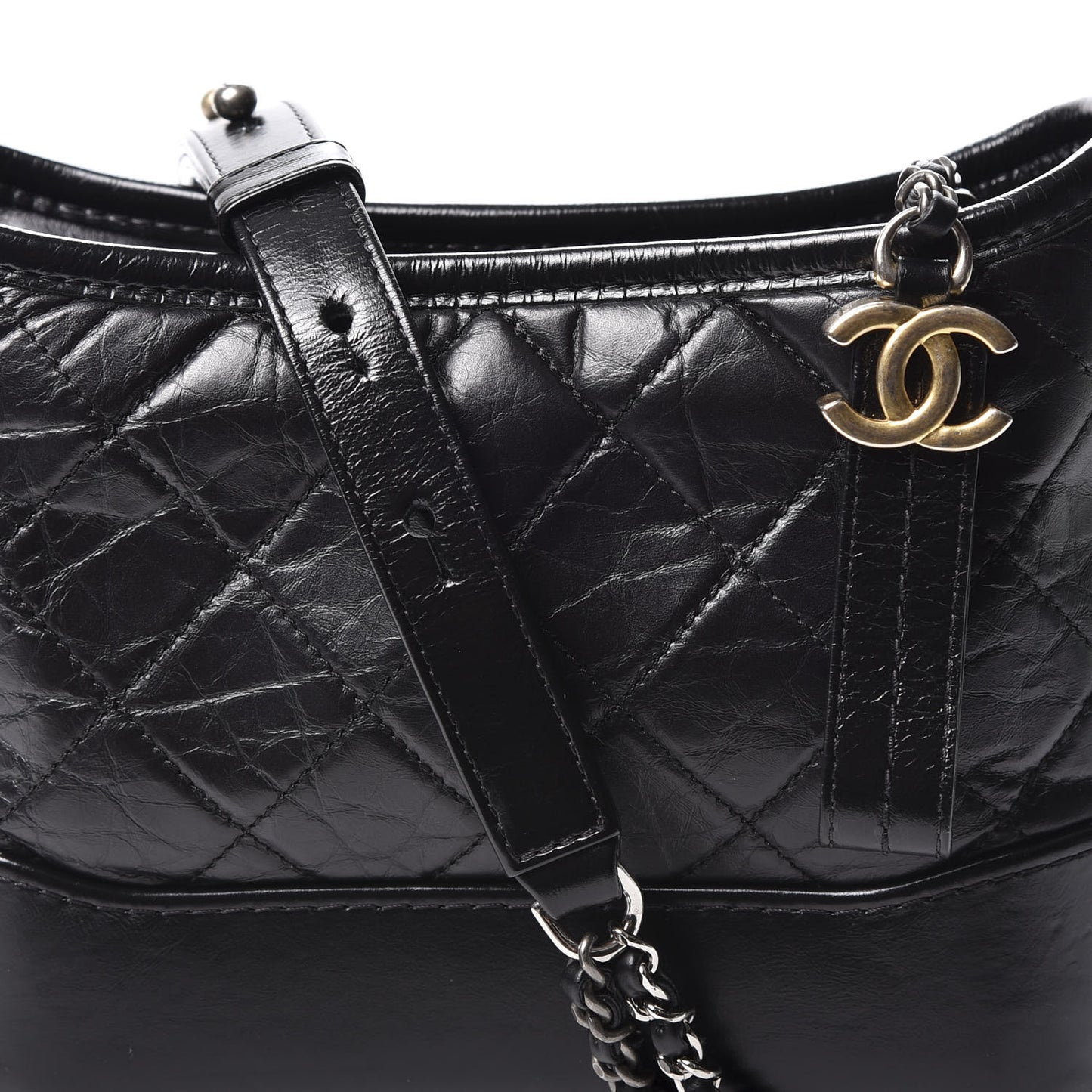 Aged Calfskin Quilted Small Gabrielle Hobo Black