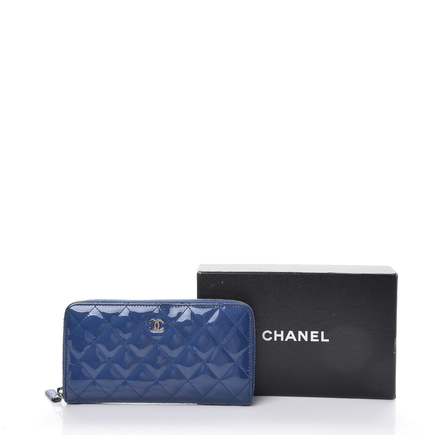 Chanel Patent Calfskin Quilted Large Gusset Zip Around Wallet Blue 9 of 9