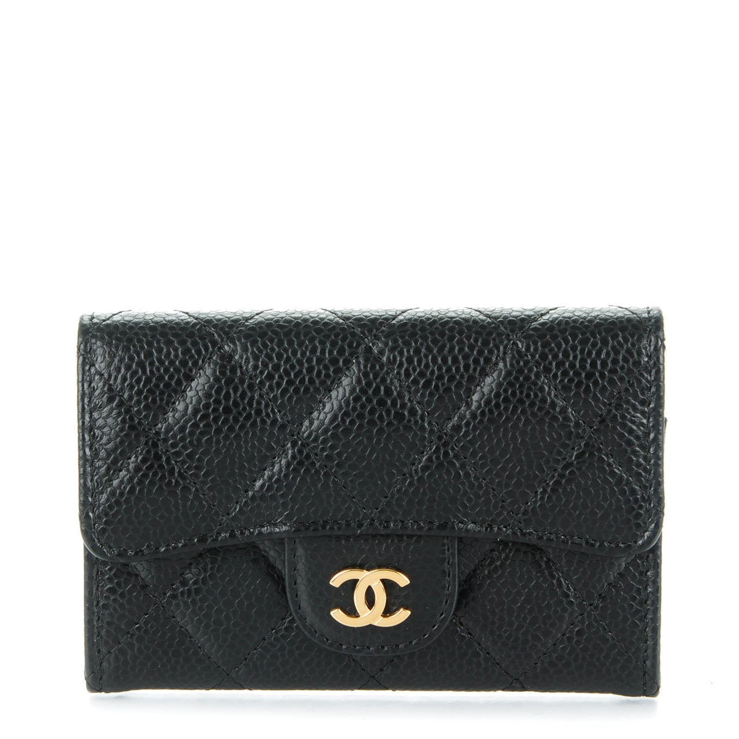 Caviar Quilted Flap Card Holder Black