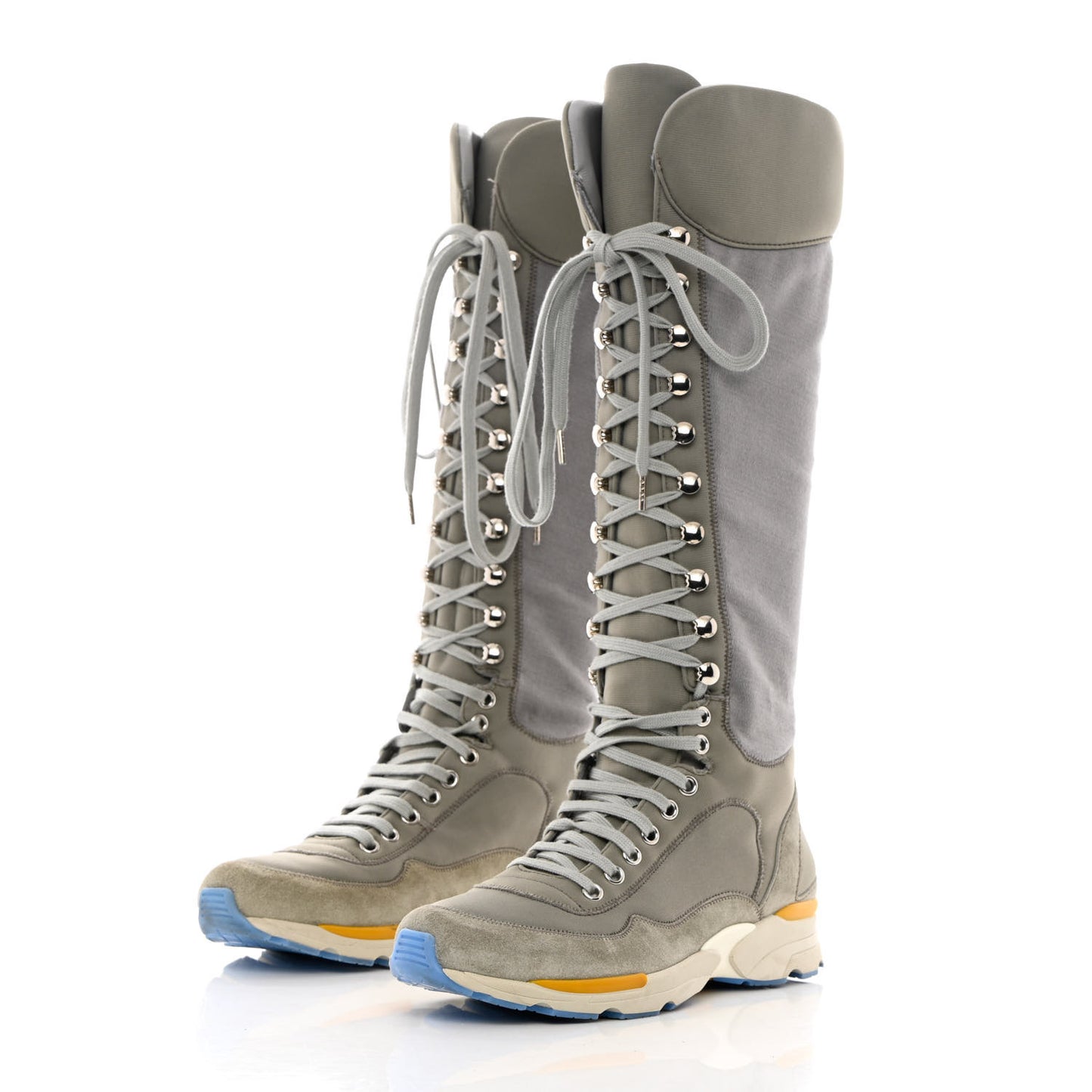 Suede Calfskin Stretch Fabric Sneaker High Boots 36.5 Grey