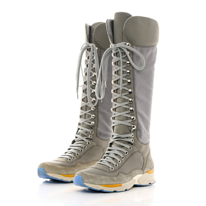 Chanel Suede Calfskin Stretch Fabric Sneaker High Boots 36.5 Grey 3 of 8