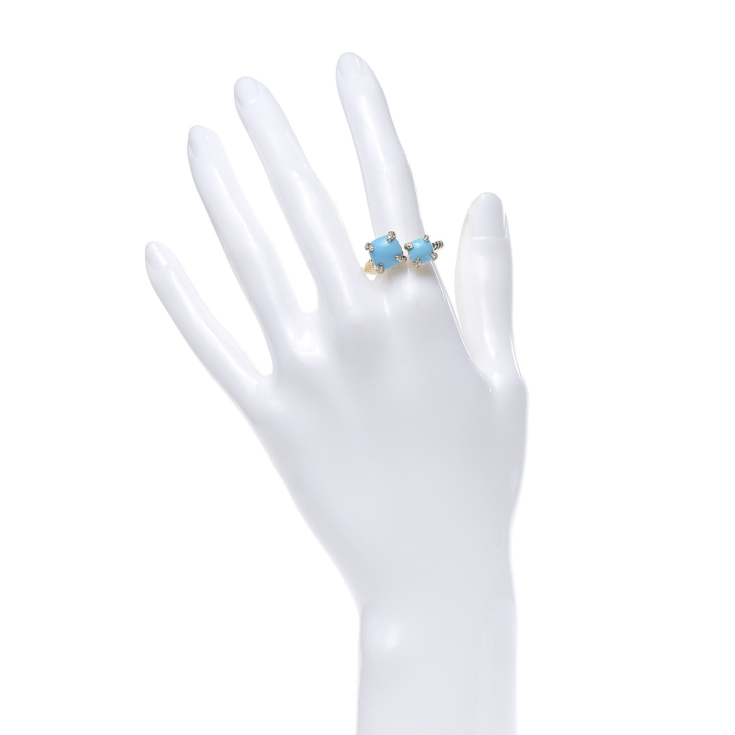 David Yurman 18K Yellow Gold Diamond Turquoise Chatelaine Bypass Ring 55 7.25 2 of 5