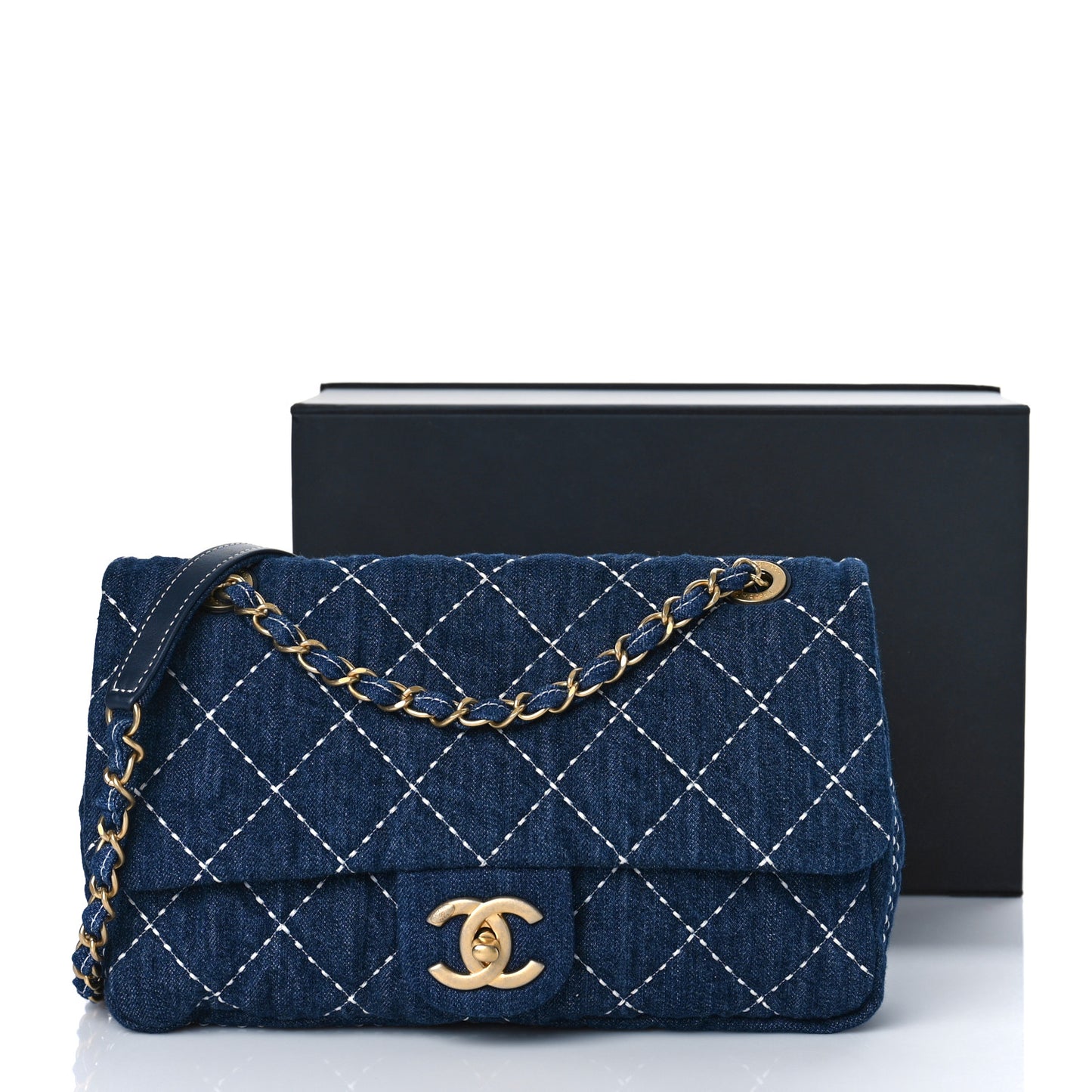 Denim Quilted Medium Denim Trip Single Flap Blue