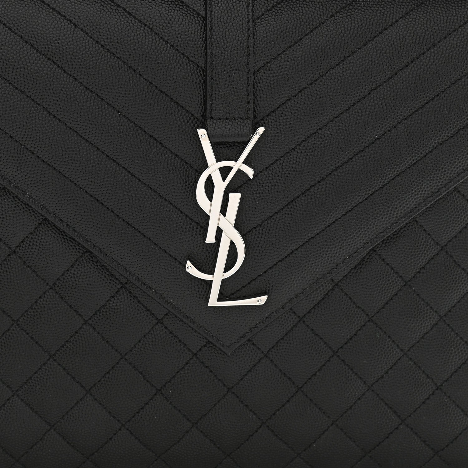 Saint Laurent Grain De Poudre Textured Mixed Matelasse Large Triquilt Monogram Satchel Black 9 of 11