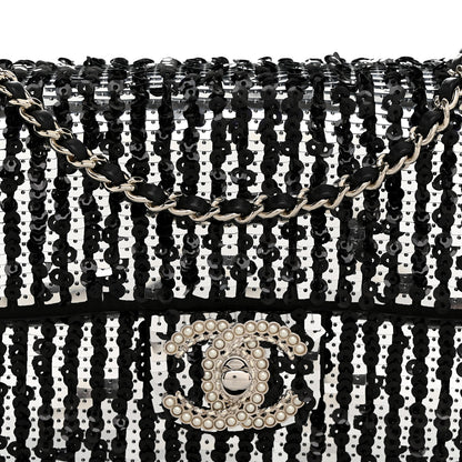 Chanel Sequin Quilted Pearl CC Flap Clutch Black 8 of 11