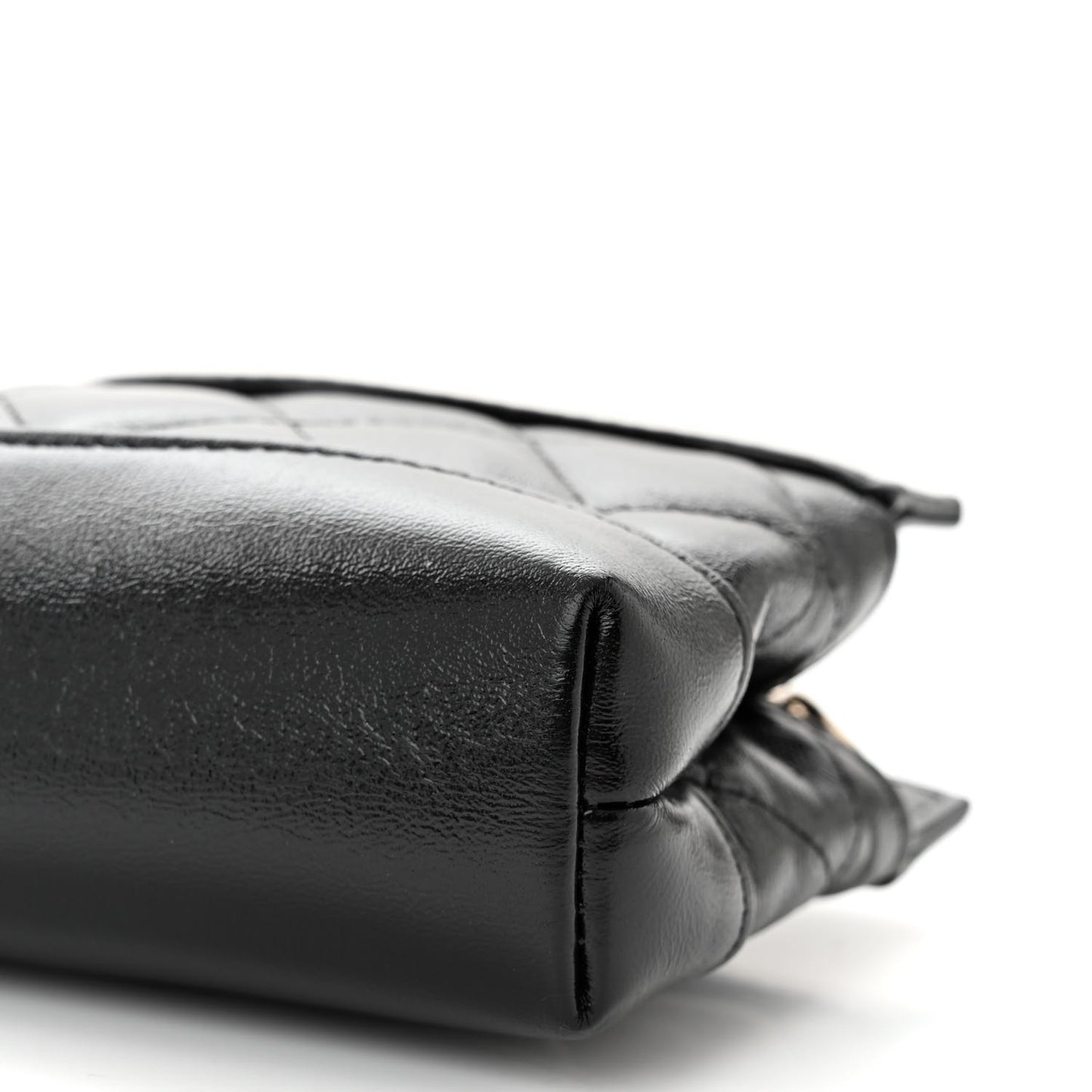 Shiny Lambskin Quilted Micro 31 Clutch With Chain Black