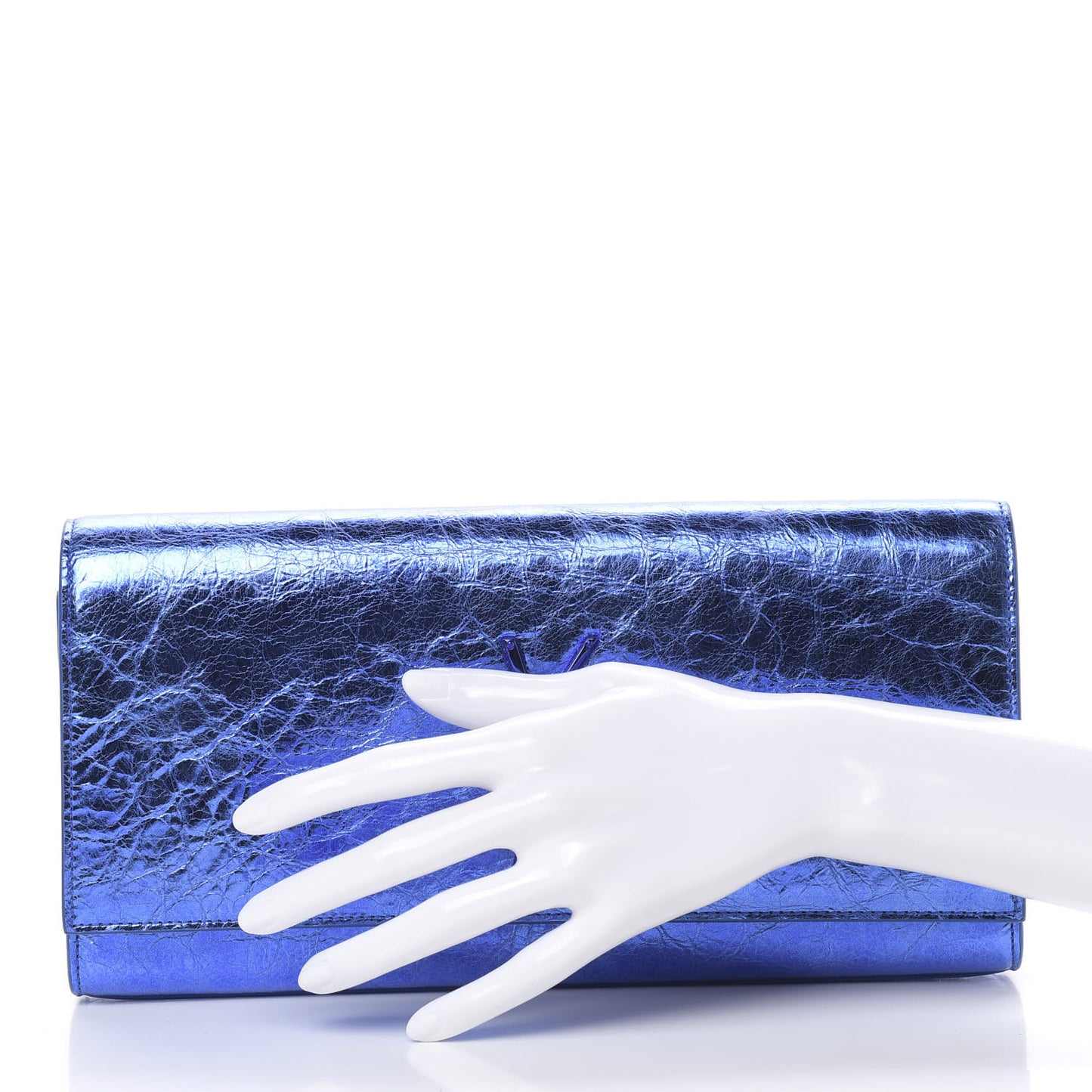 Metallic Crinkled Calfskin Classic Monogram Cassandre Clutch Blue
