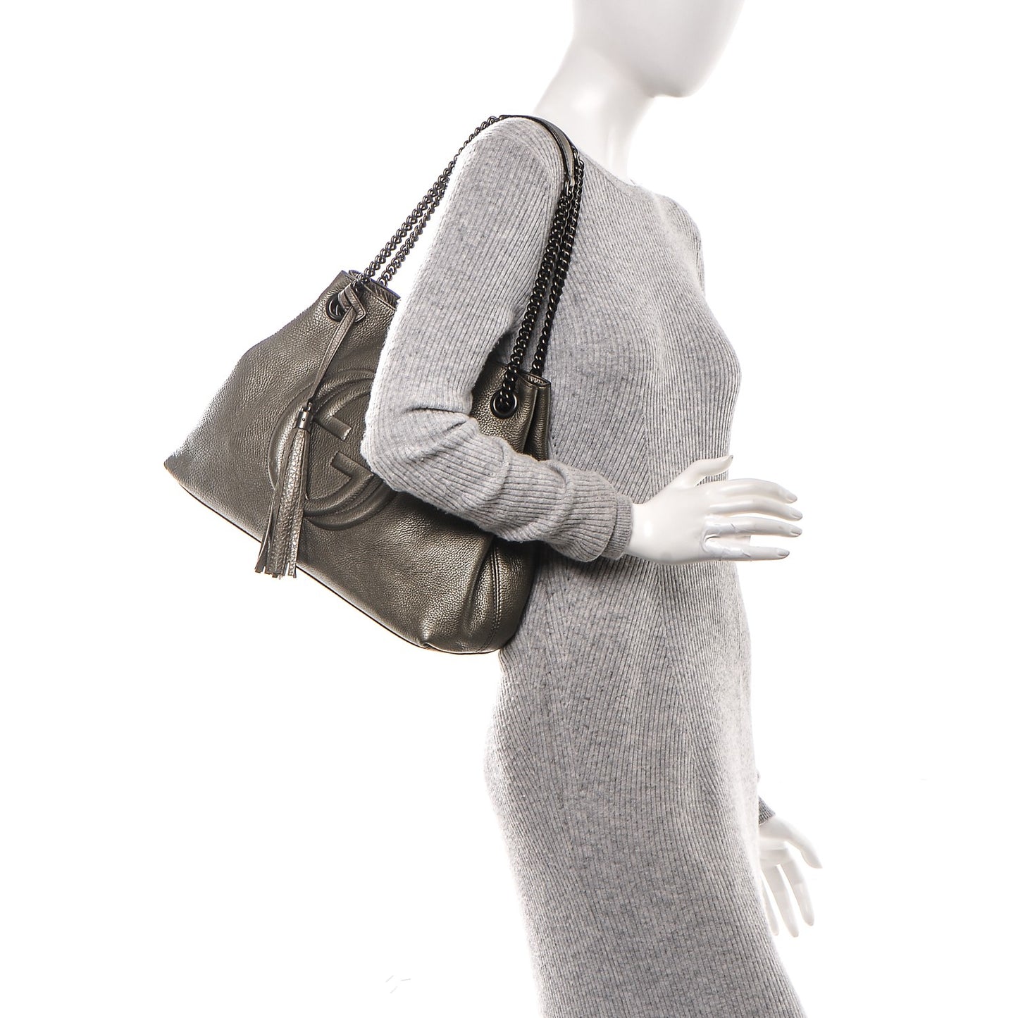 Metallic Pebbled Calfskin Medium Soho Chain Shoulder Bag Sasso