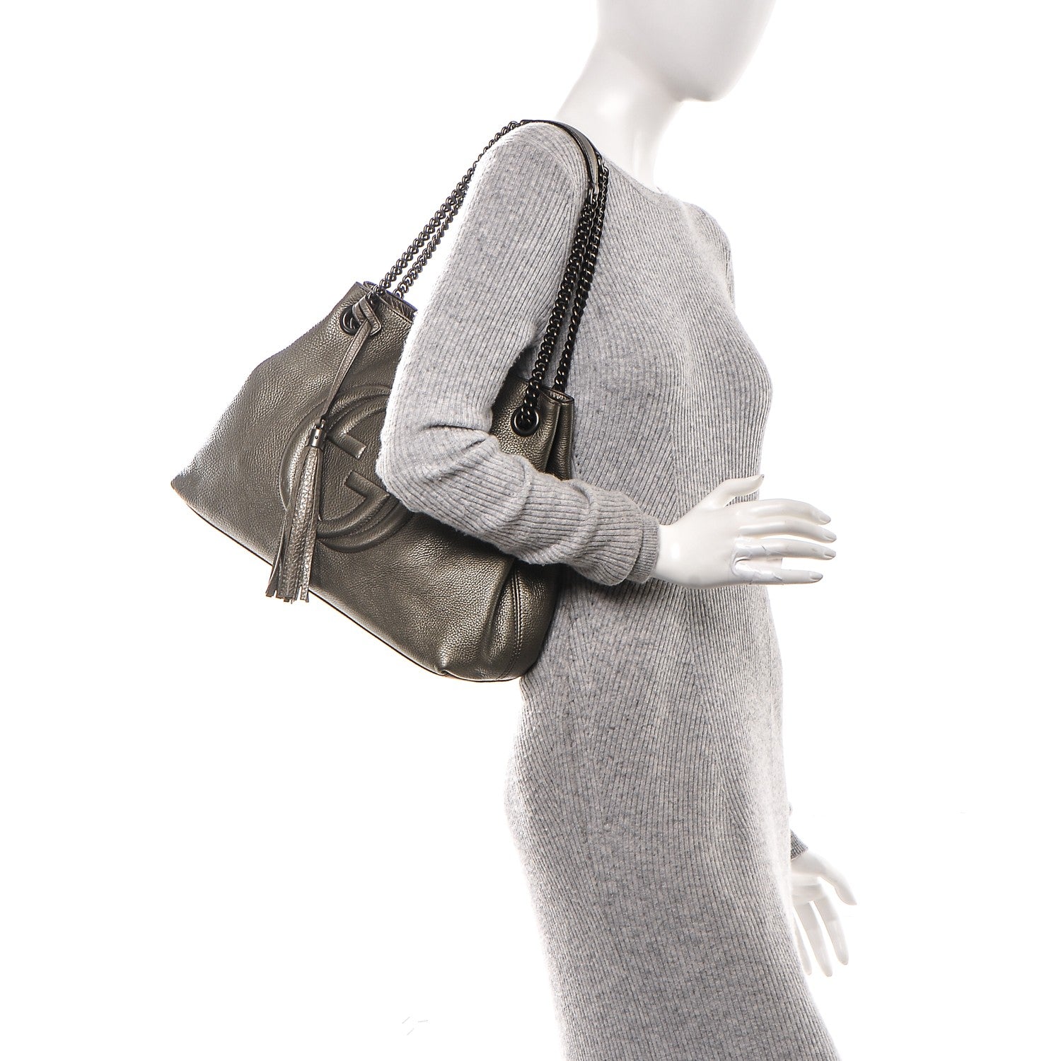 Gucci Metallic Pebbled Calfskin Medium Soho Chain Shoulder Bag Sasso 2 of 7