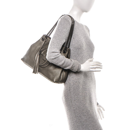 Gucci Metallic Pebbled Calfskin Medium Soho Chain Shoulder Bag Sasso 2 of 7