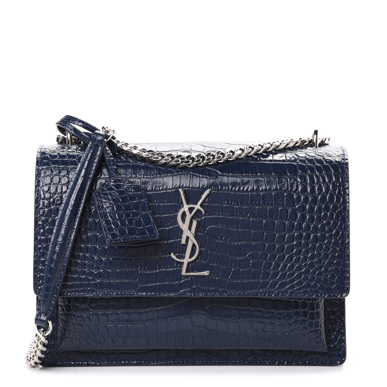 Saint Laurent Calfskin Crocodile Embossed Medium Monogram Sunset Navy 1 of 10