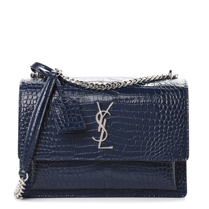 Saint Laurent Calfskin Crocodile Embossed Medium Monogram Sunset Navy 1 of 10