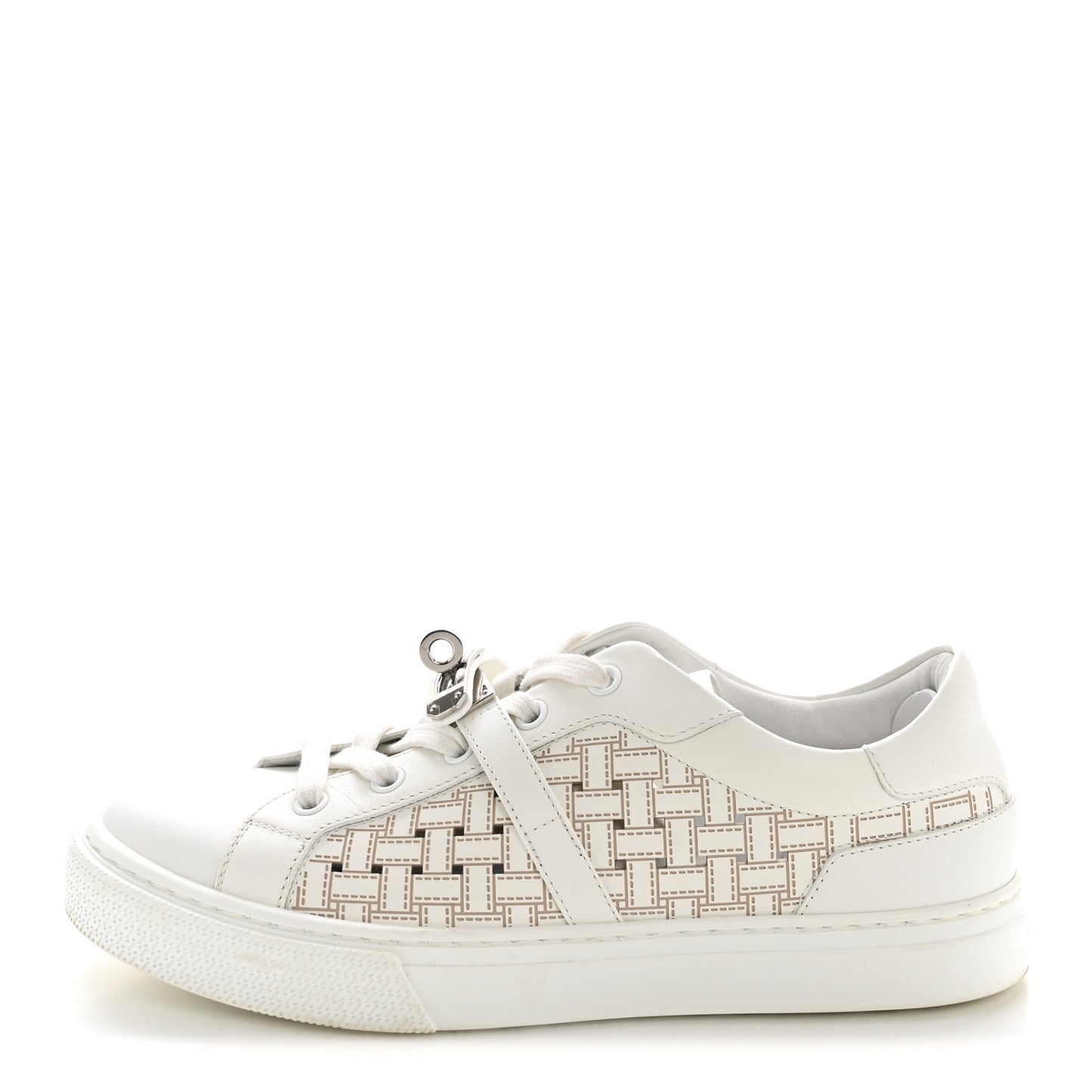 Calfskin Perforated Mosaic Day Sneakers 37.5 White