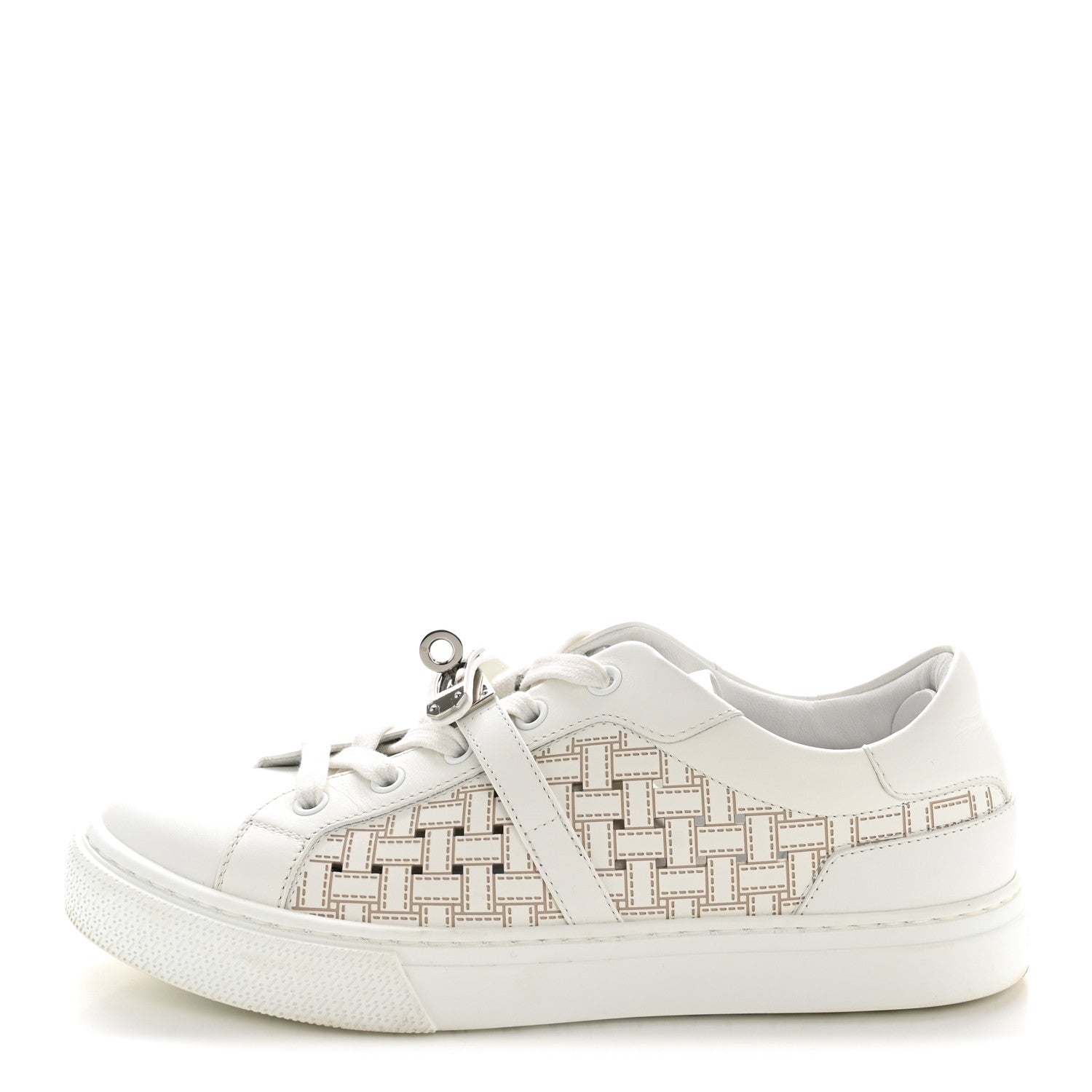 Hermes Calfskin Perforated Mosaic Day Sneakers 37.5 White 1 of 11