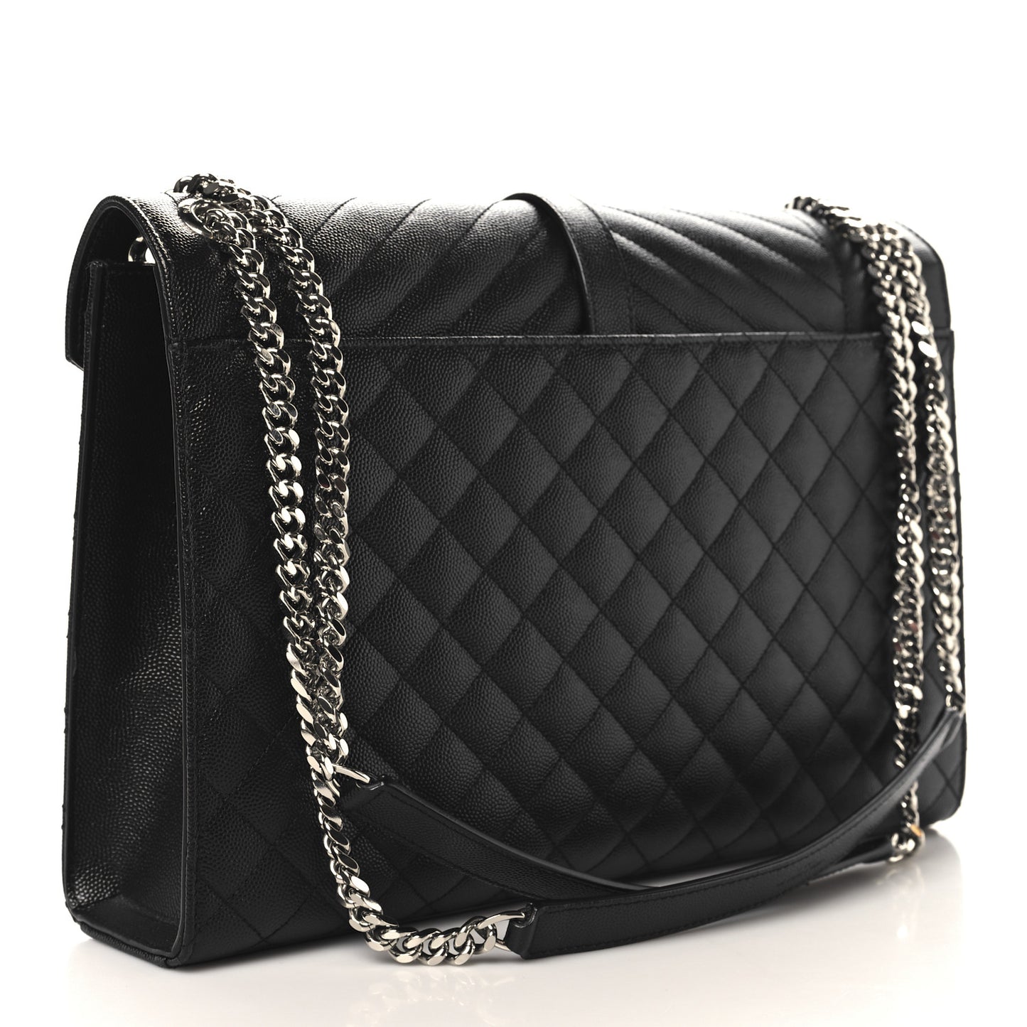 Grain De Poudre Textured Mixed Matelasse Large Triquilt Monogram Satchel Black