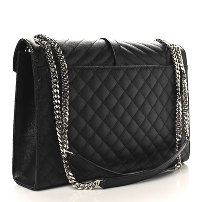 Saint Laurent Grain De Poudre Textured Mixed Matelasse Large Triquilt Monogram Satchel Black 3 of 10