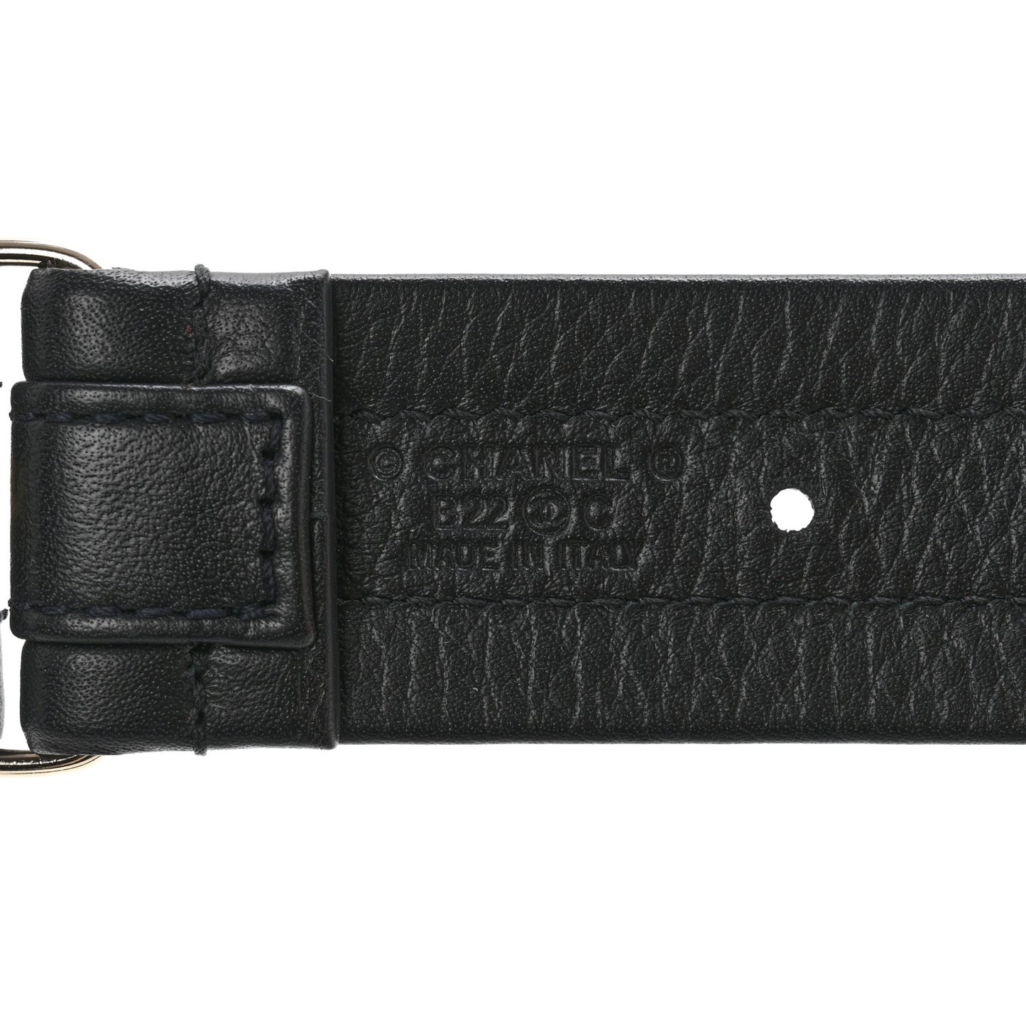 Calfskin Lambskin Zipper Chain CC Belt 65 26 Black