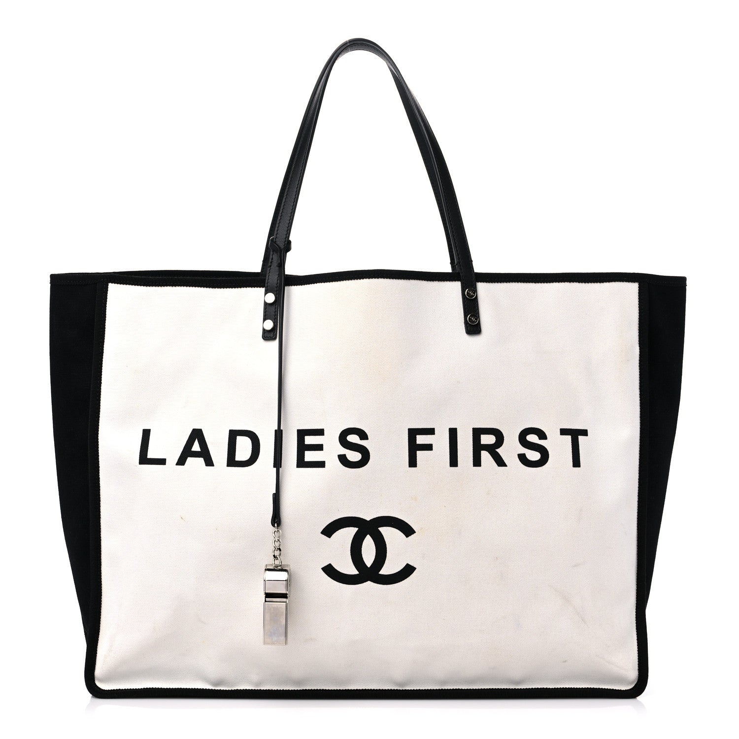 Chanel Canvas Calfskin Large Let's Demonstrate Tote White Black 1 of 14