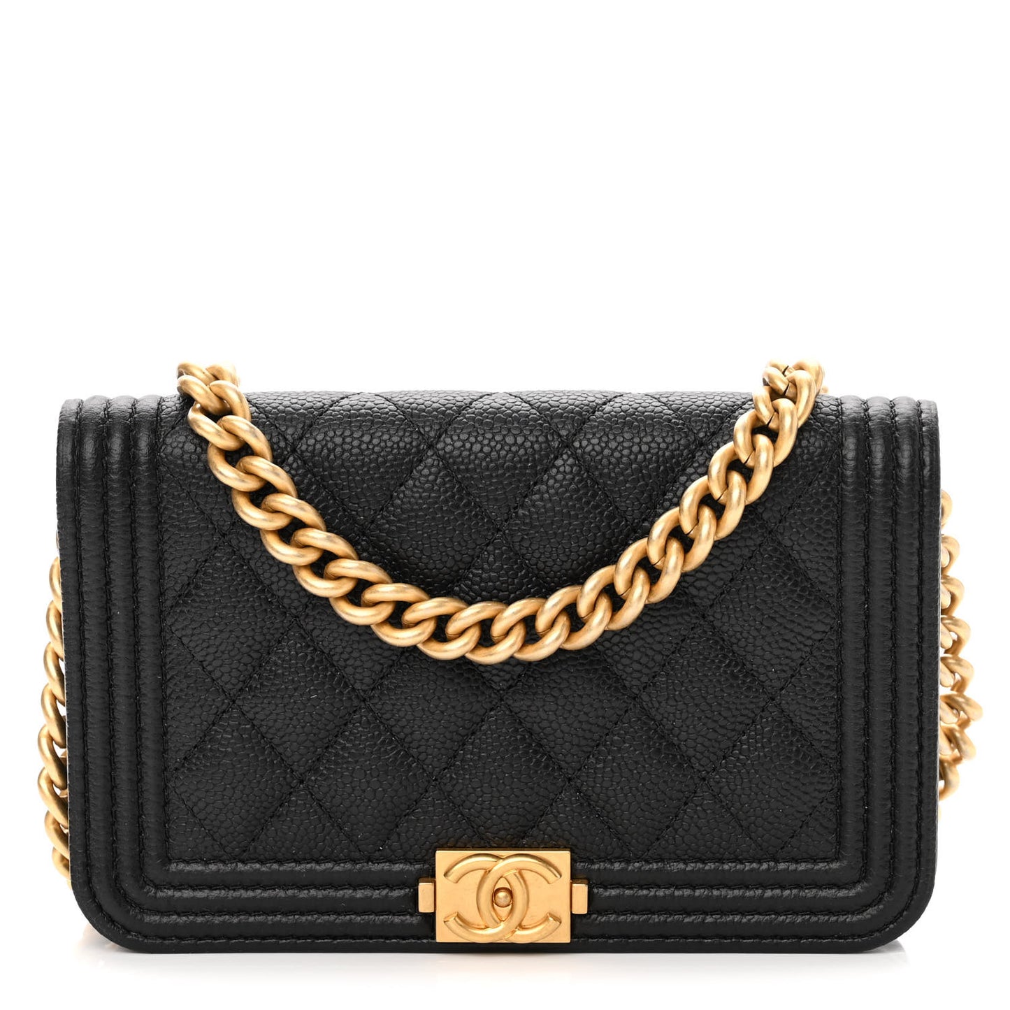 Caviar Quilted Boy Clutch With Chain Black