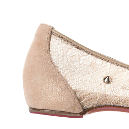 Christian Louboutin Rete Lace Chantilly 554 Spikes Flats 35.5 Nude 11 of 12