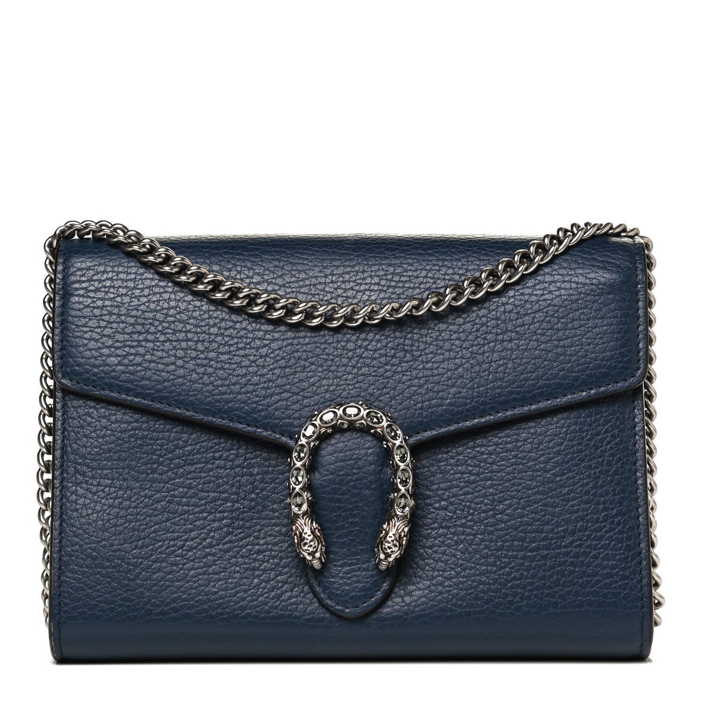 Dollar Calfskin Crystal Mini Dionysus Chain Wallet Blue Agata Black Diamond
