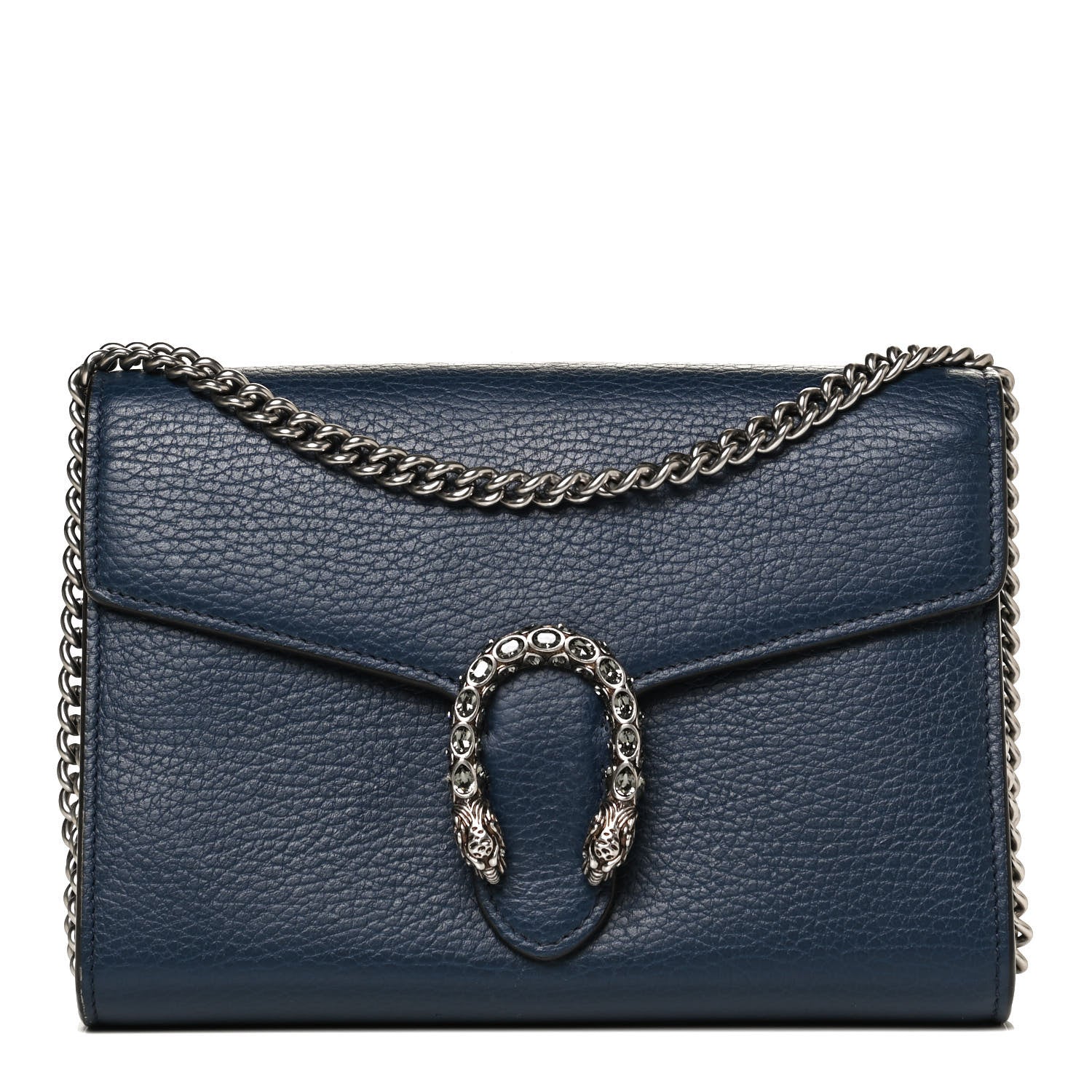 Gucci Dollar Calfskin Crystal Mini Dionysus Chain Wallet Blue Agata Black Diamond 1 of 10
