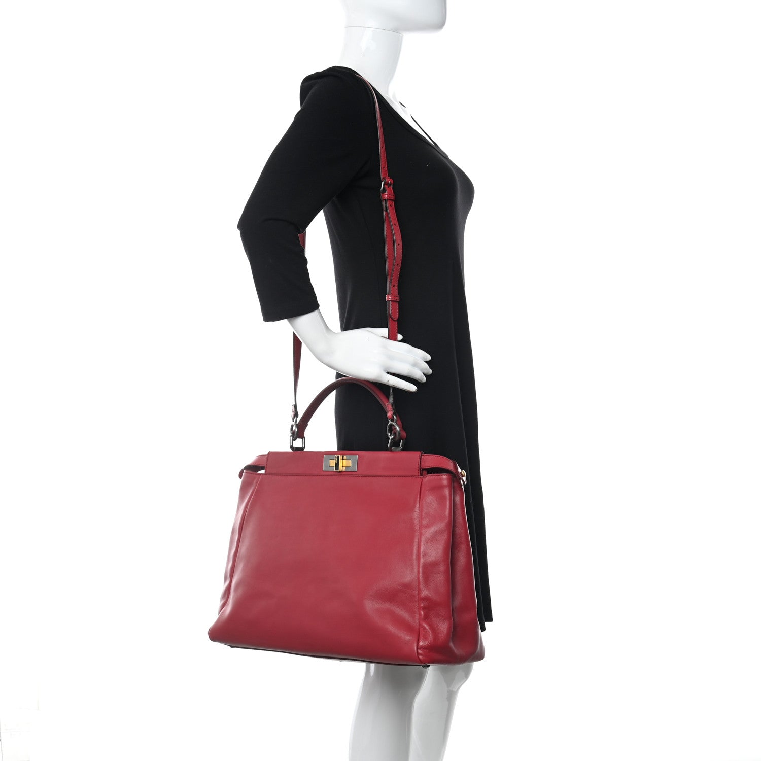 Fendi Vitello Suede Large Peekaboo Iconic Satchel Rubino Peonia 2 of 11