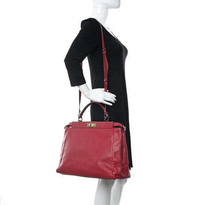 Fendi Vitello Suede Large Peekaboo Iconic Satchel Rubino Peonia 2 of 11