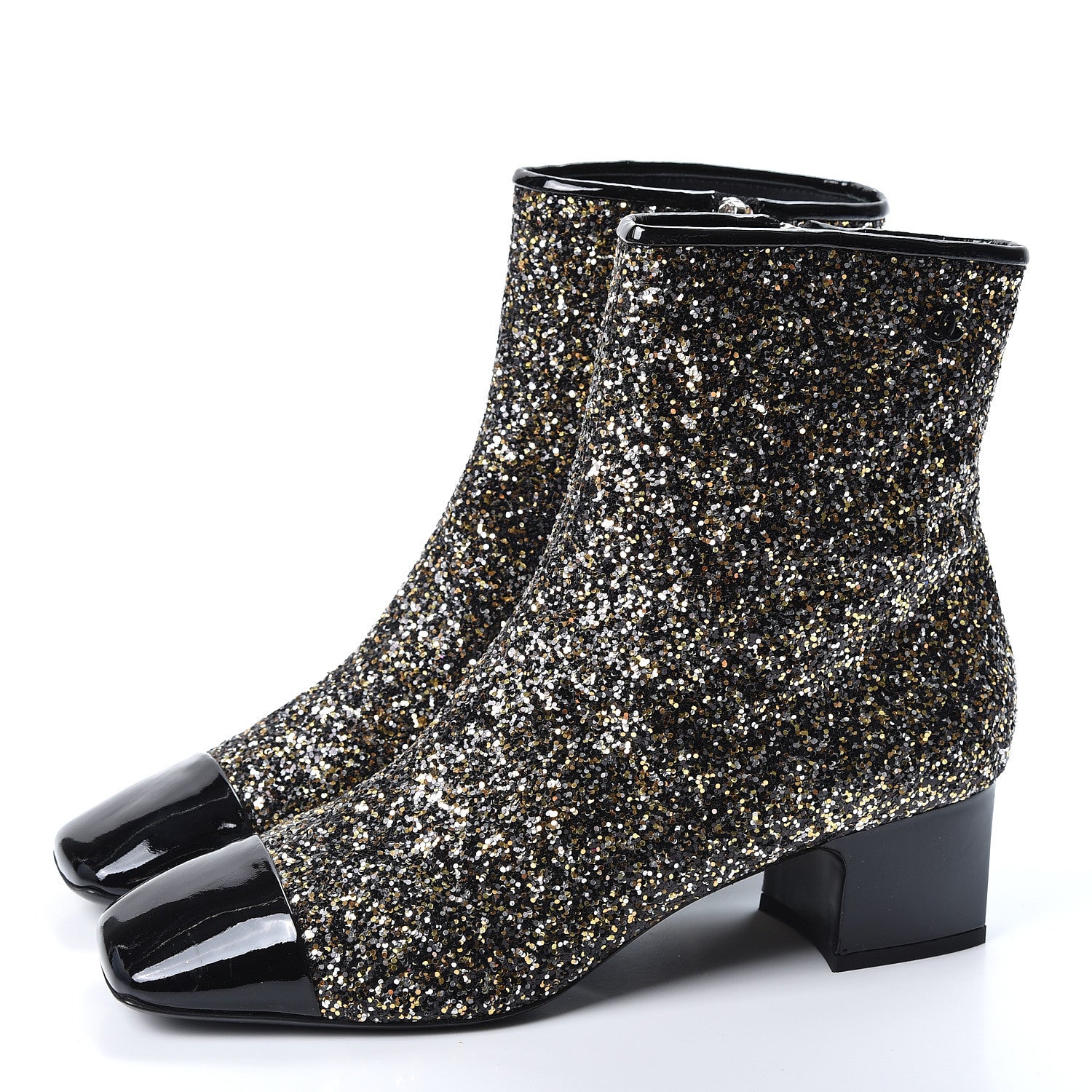 Chanel Glitter Patent Cap Toe Short Boots 42 Bronze Black 3 of 9
