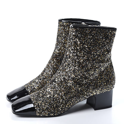 Chanel Glitter Patent Cap Toe Short Boots 42 Bronze Black 3 of 9