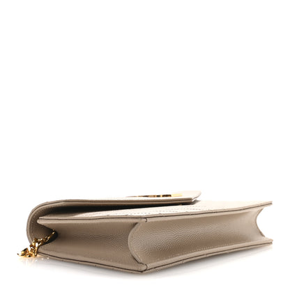 Saint Laurent Grain De Poudre Matelasse Chevron Monogram Envelope Chain Wallet Dusty Grey 4 of 10