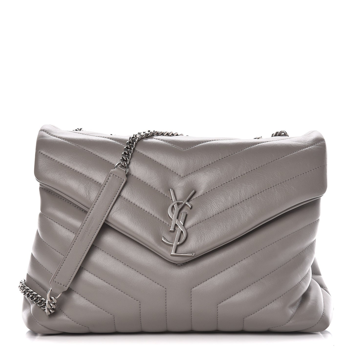 Calfskin Y Quilted Monogram Medium Loulou Chain Satchel Light Gray