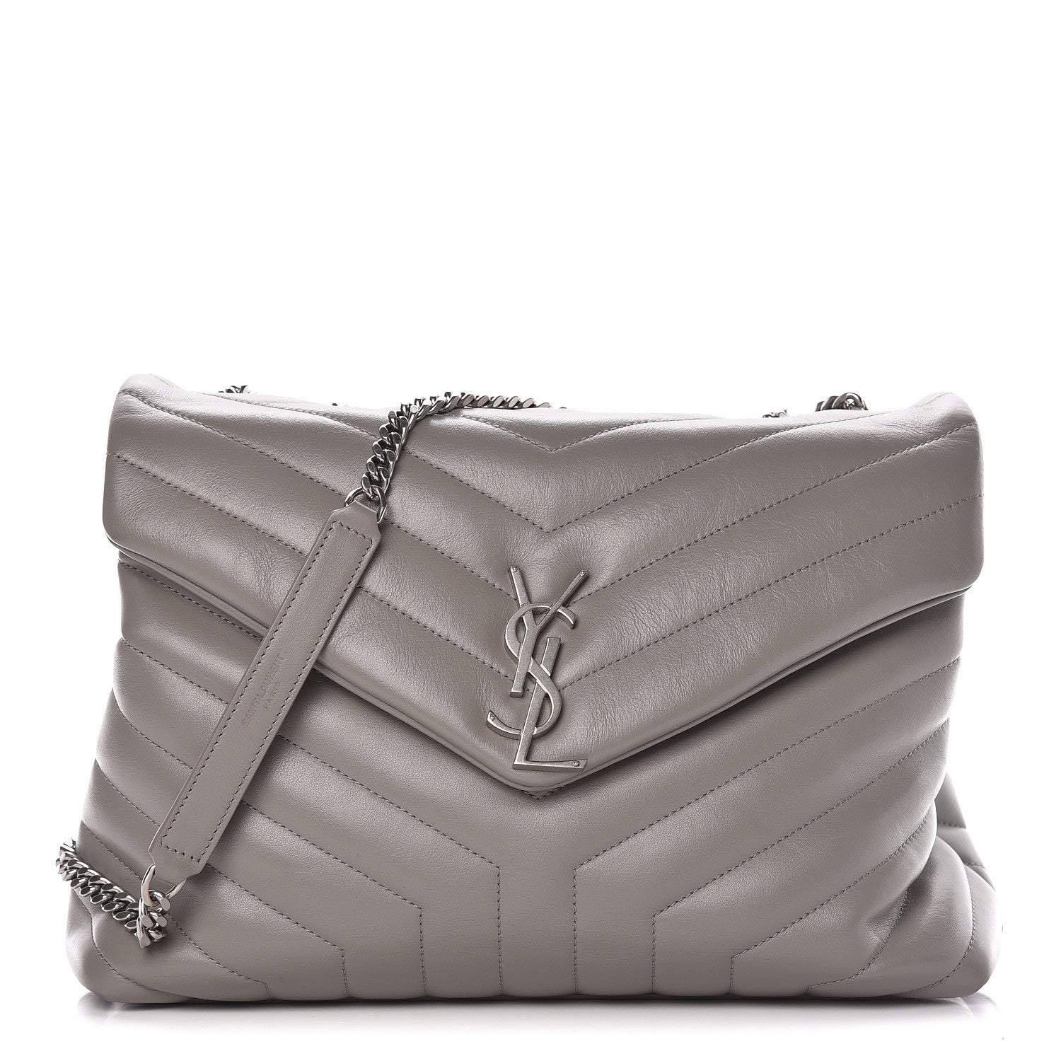Saint Laurent Calfskin Y Quilted Monogram Medium Loulou Chain Satchel Light Gray 1 of 17