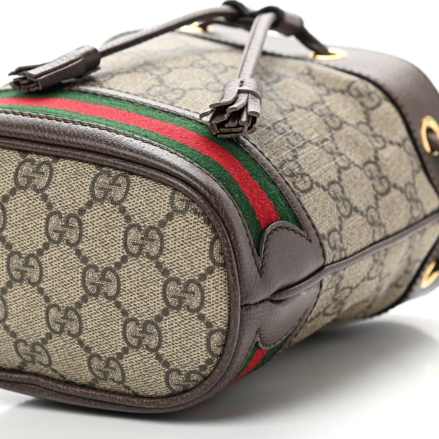 Gucci GG Supreme Monogram Web Mini Ophidia Bucket Bag Brown 10 of 11