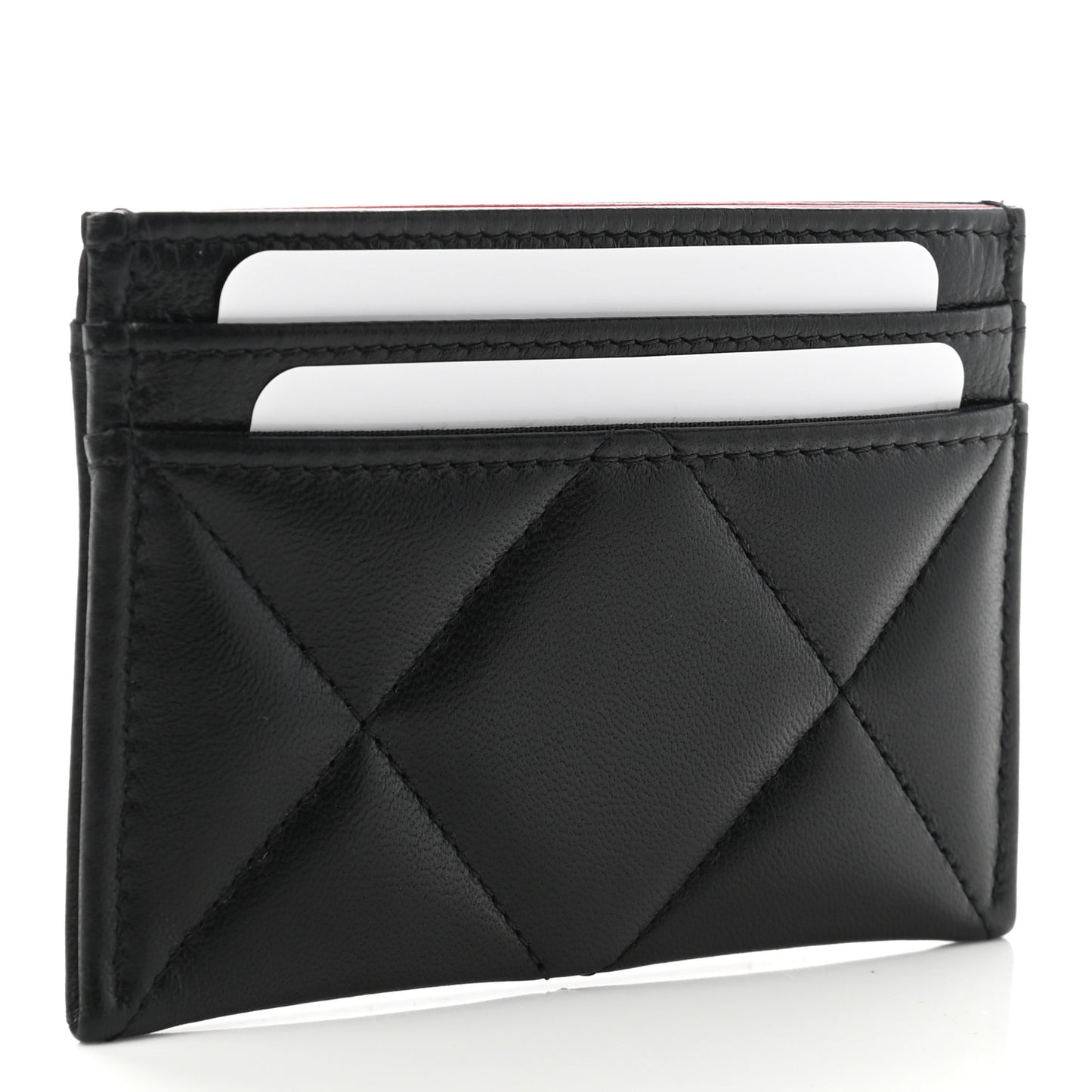 Lambskin Quilted Chanel 19 Card Holder Black