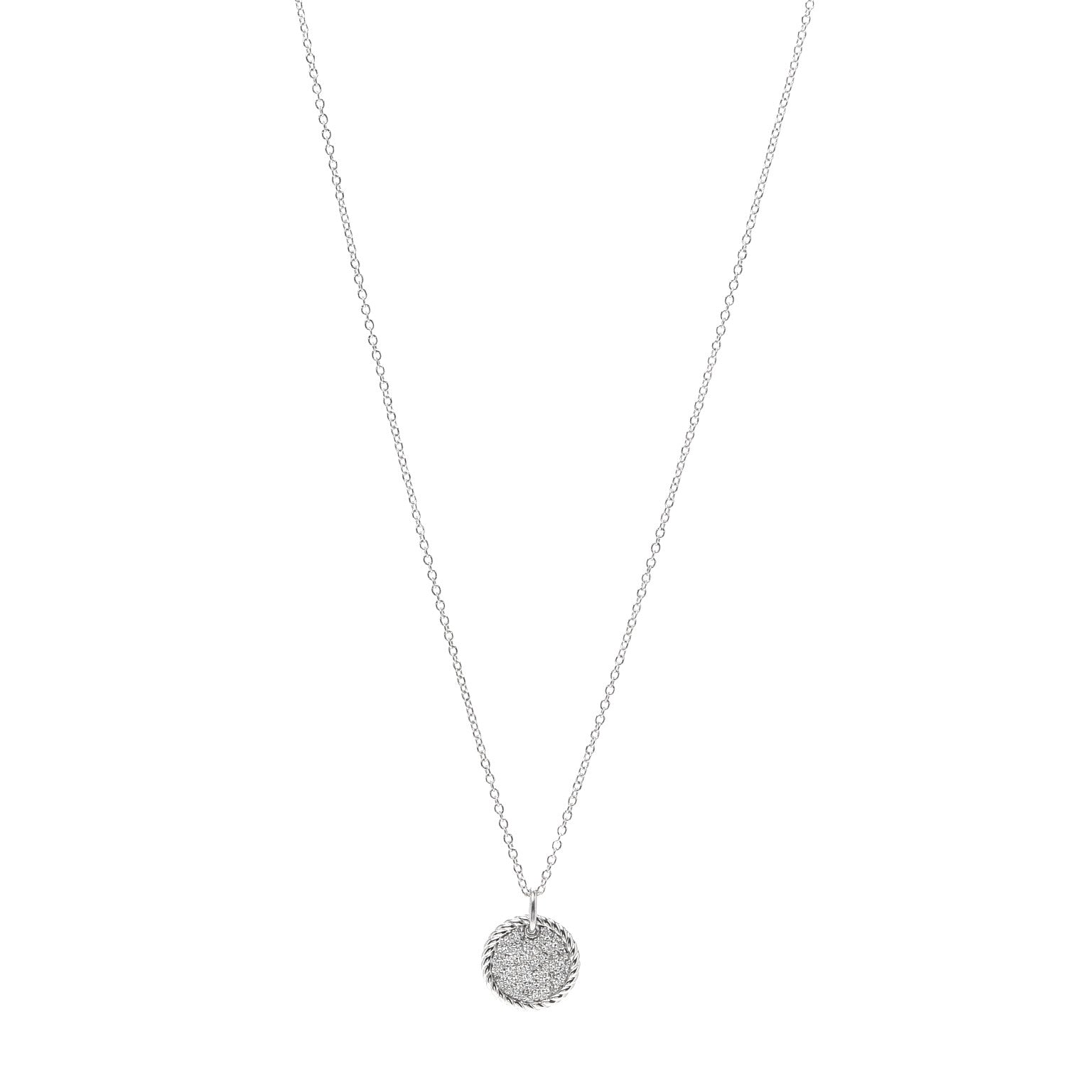 David Yurman 18K White Gold Diamond Cable Collectibles Pave Charm Pendant Necklace 1 of 6