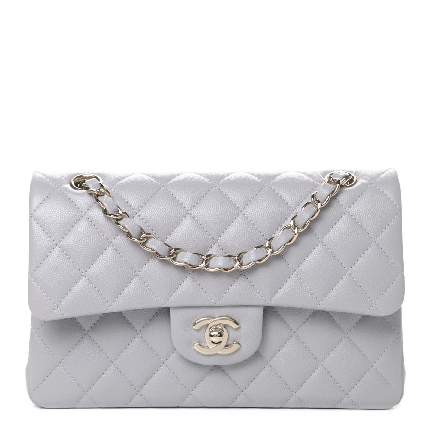 Caviar Quilted Small Double Flap Grey