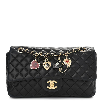 Chanel Lambskin Quilted Valentine Charms Medium Single Flap Black 1 of 9