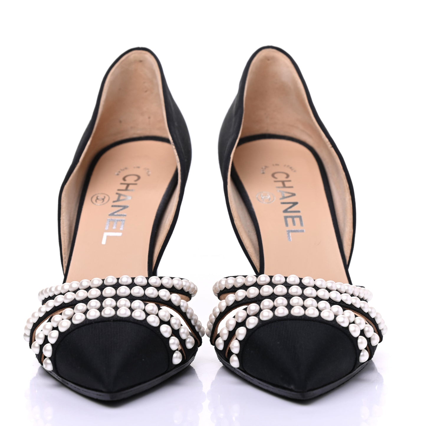 Satin Grosgrain Pearl Pumps 36.5 Black