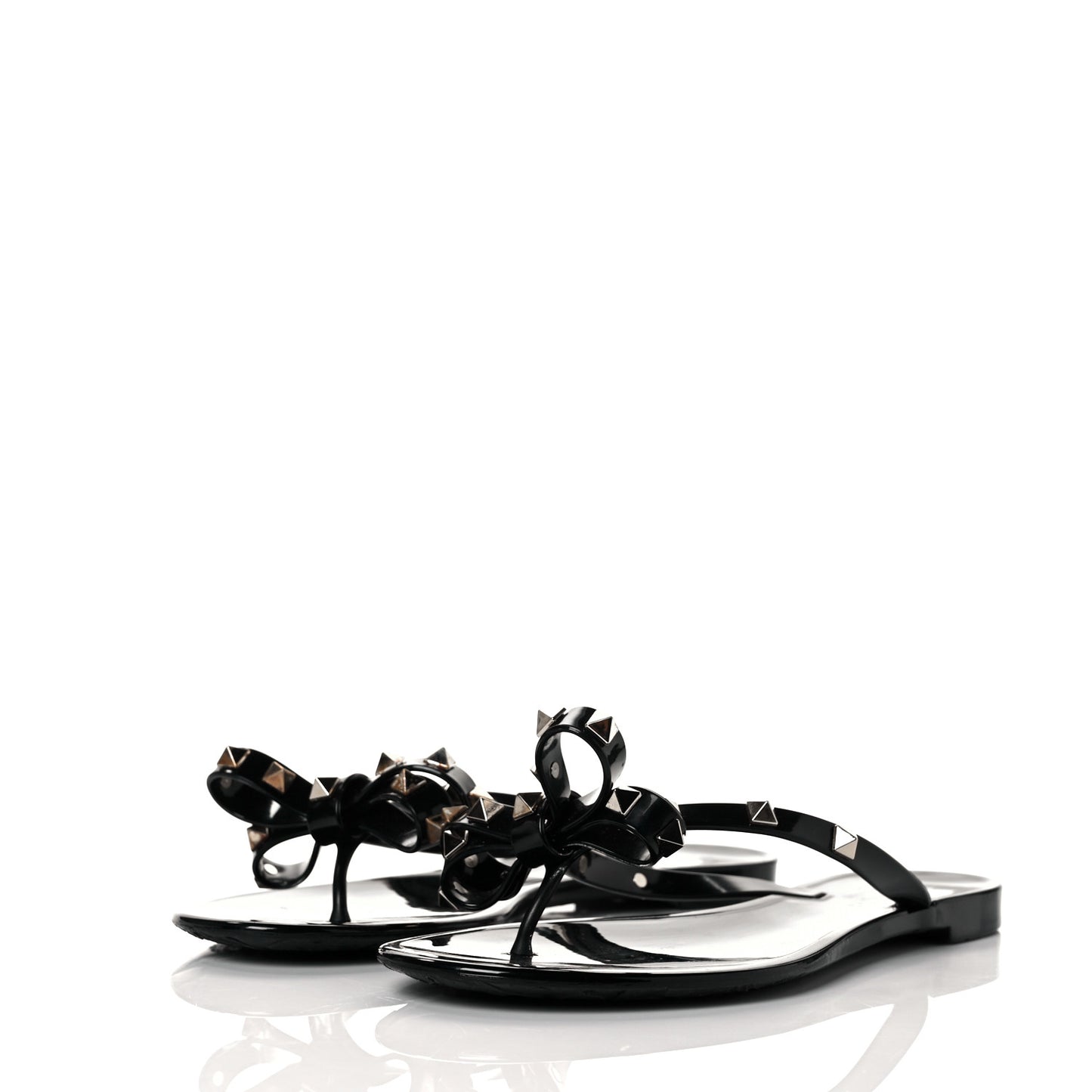 PVC Jelly Rockstud Bow Thong Sandals 37 Black