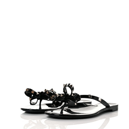Valentino Garavani PVC Jelly Rockstud Bow Thong Sandals 37 Black 3 of 8
