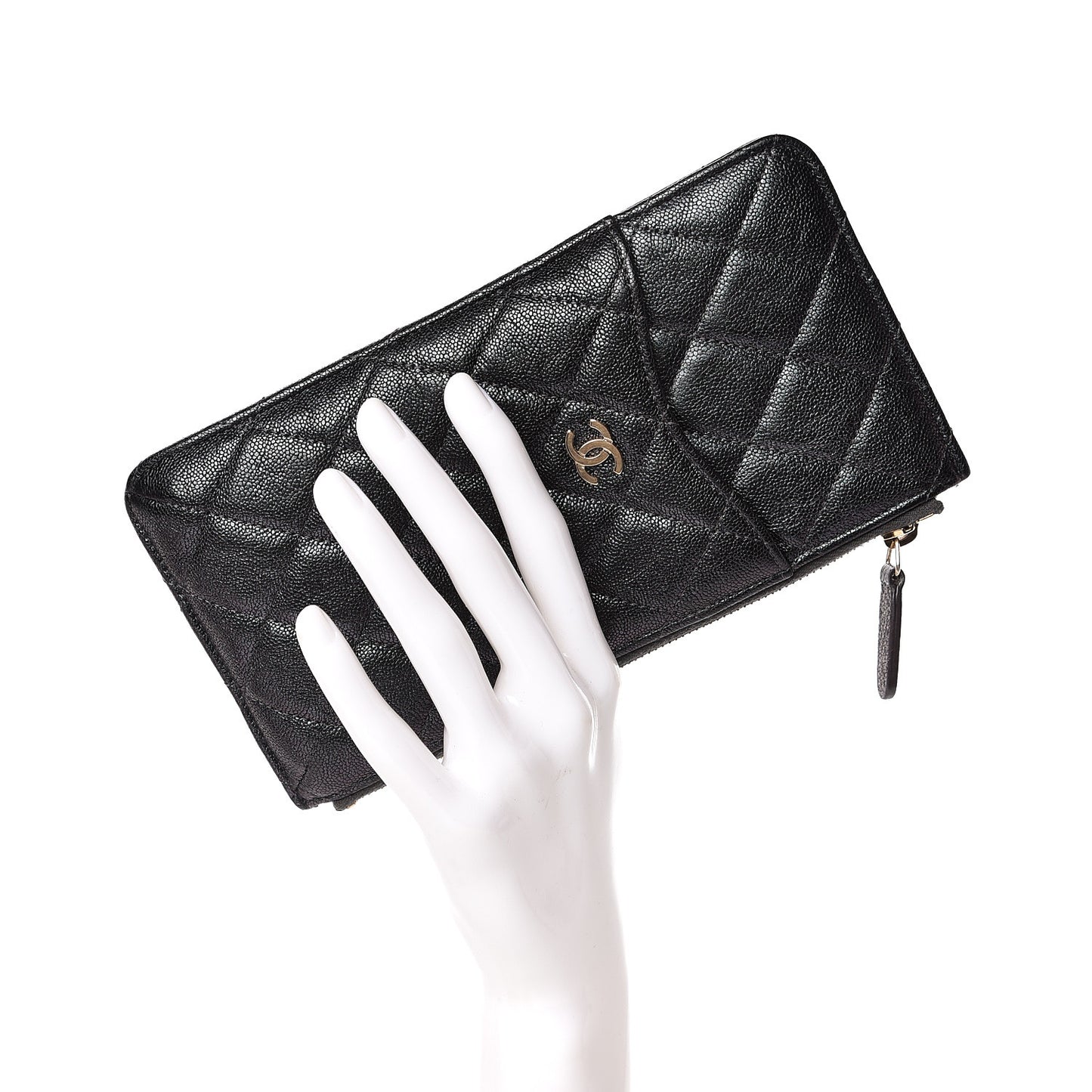 Iridescent Caviar Quilted Classic Flat Wallet Pouch Black