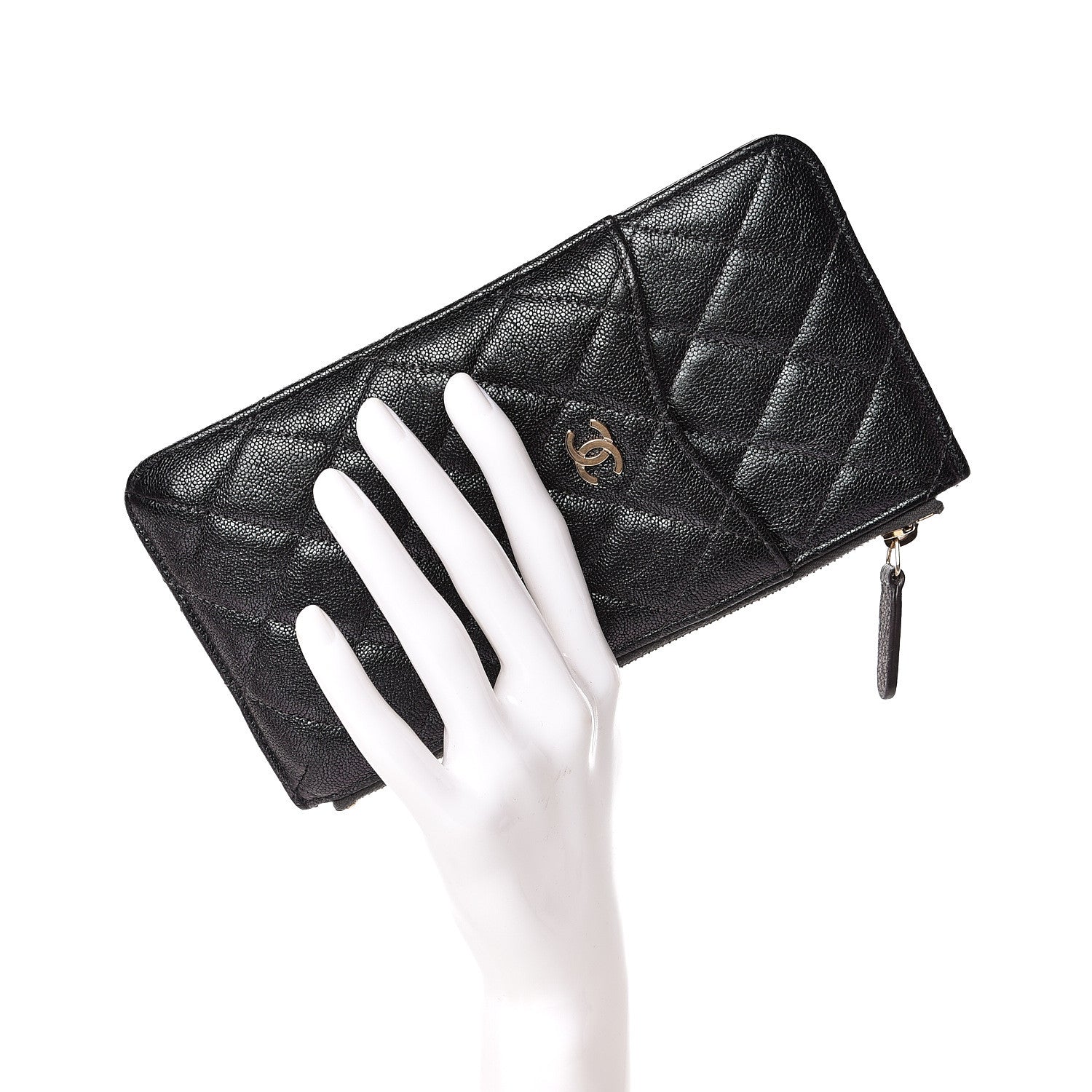 Chanel Iridescent Caviar Quilted Classic Flat Wallet Pouch Black 2 of 8