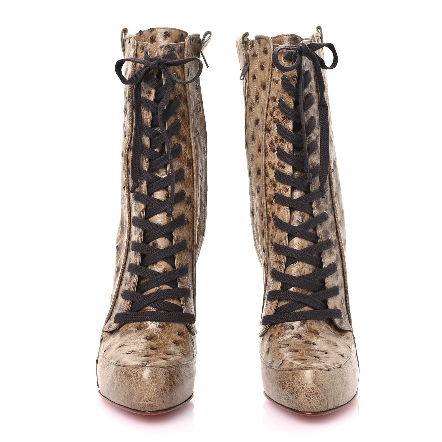 Christian Louboutin Ostrich Avedere 120 Lace Up Ankle Booties 38.5 Brown 2 of 7