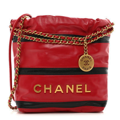 Chanel Shiny Calfskin Striped Mini Chanel 22 Red Black 1 of 10
