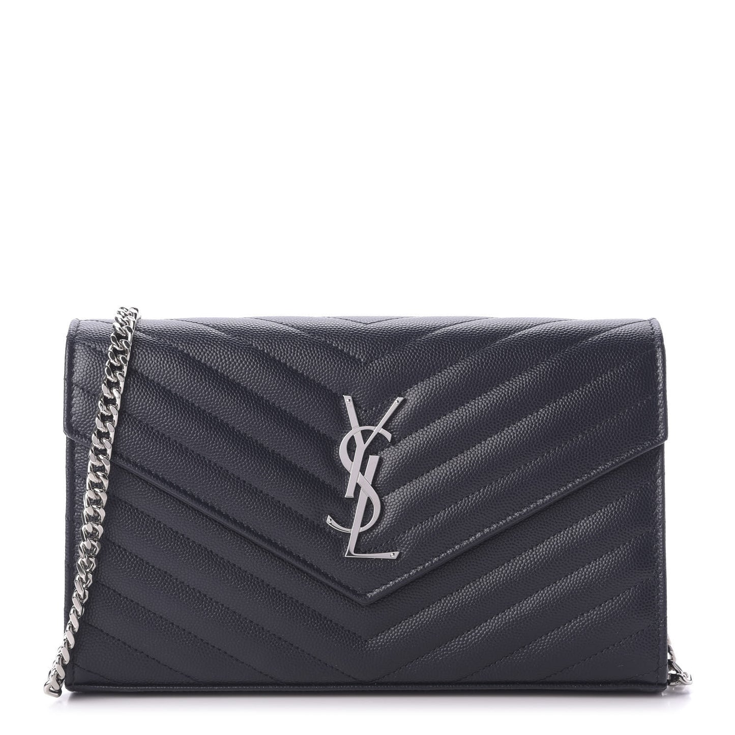 Grain De Poudre Matelasse Chevron Monogram Chain Wallet Deep Marine