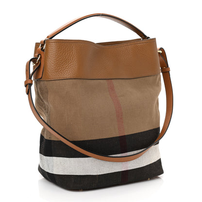 Burberry Grainy Calfskin Canvas Mega Check Medium Ashby Tassel Hobo Saddle Brown 3 of 11