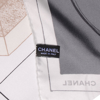 Chanel Silk Camellia Jacket Flower Print Scarf Dark White 5 of 5