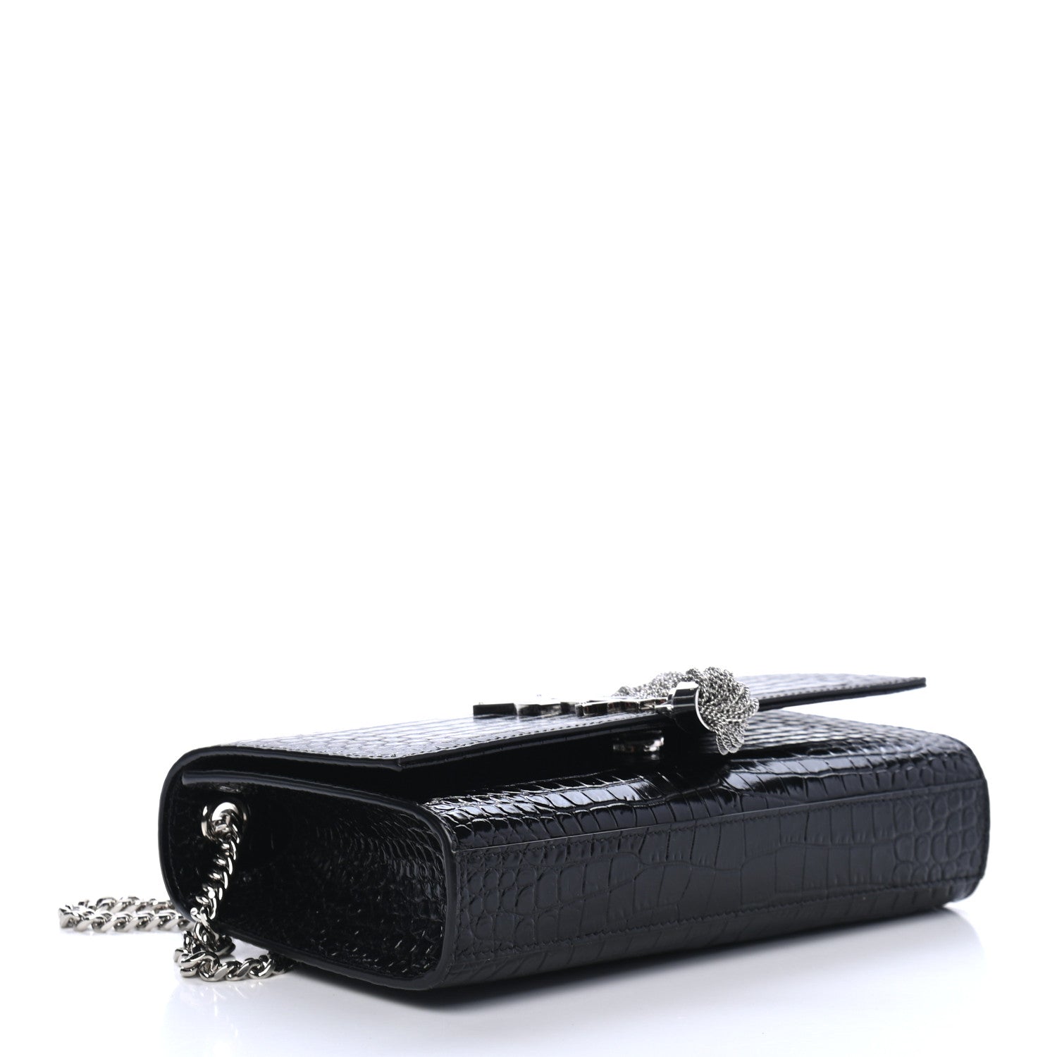 Saint Laurent Calfskin Crocodile Embossed Small Classic Monogram Kate Tassel Satchel Black 2 of 4