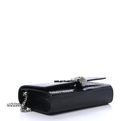 Saint Laurent Calfskin Crocodile Embossed Small Classic Monogram Kate Tassel Satchel Black 2 of 4